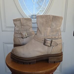 Miz Mooz Bonney Womens Gray Leather Zipper Casual Dress Boots Pebble